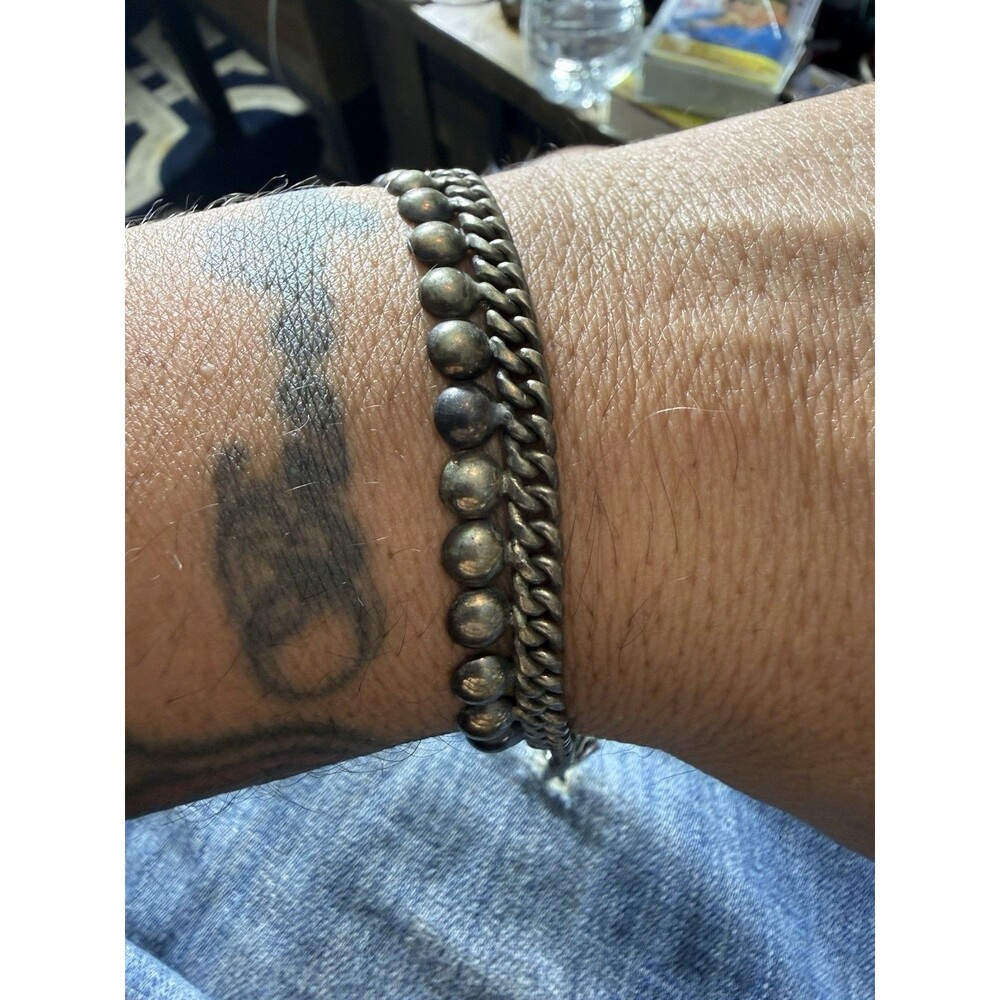 10 Inch BA Indonesian Anklet/Bracelet Dome Bead & Curb Chain-  28.47g 925 Silver